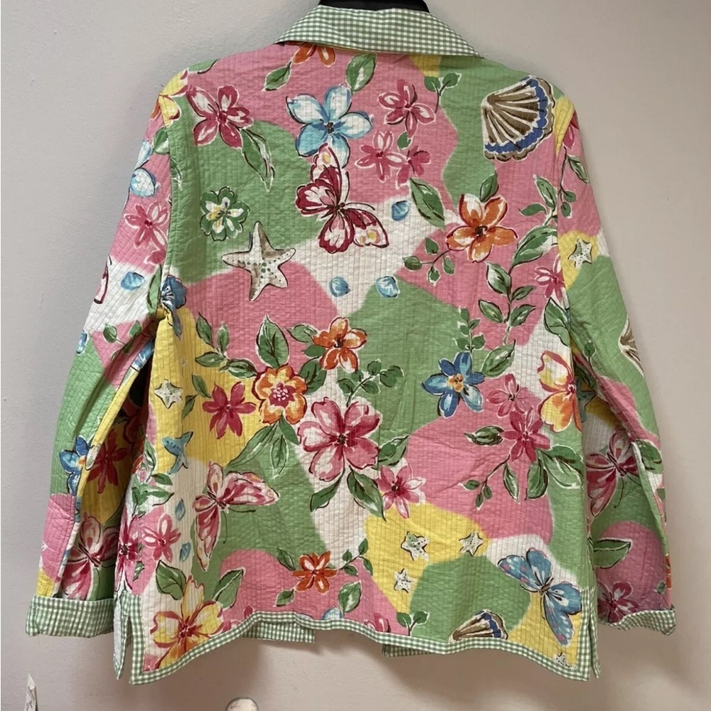 Alfred Dunner Women’s Jacket Blazer 16 Reversible Open Quilted Floral Checked - Picture 6 of 7